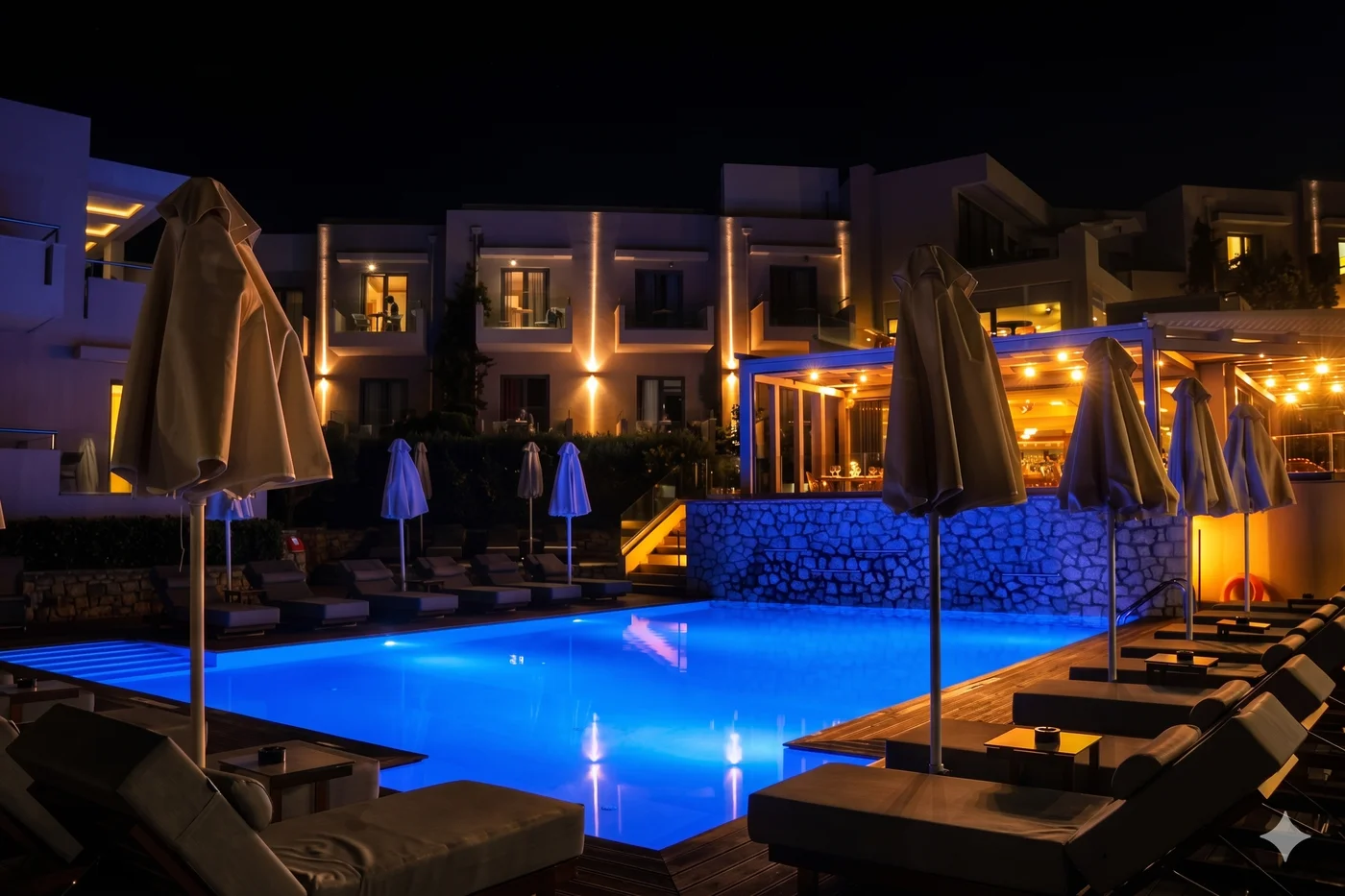 Pool at Night — Alas Resort & Spa, Elea, Laconic Gulf 23052